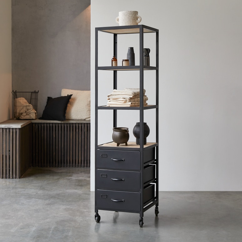 Industriel - Bathroom tall unit in mango wood and metal