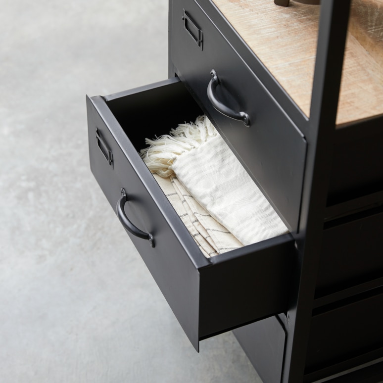 Industriel - Bathroom tall unit in mango wood and metal