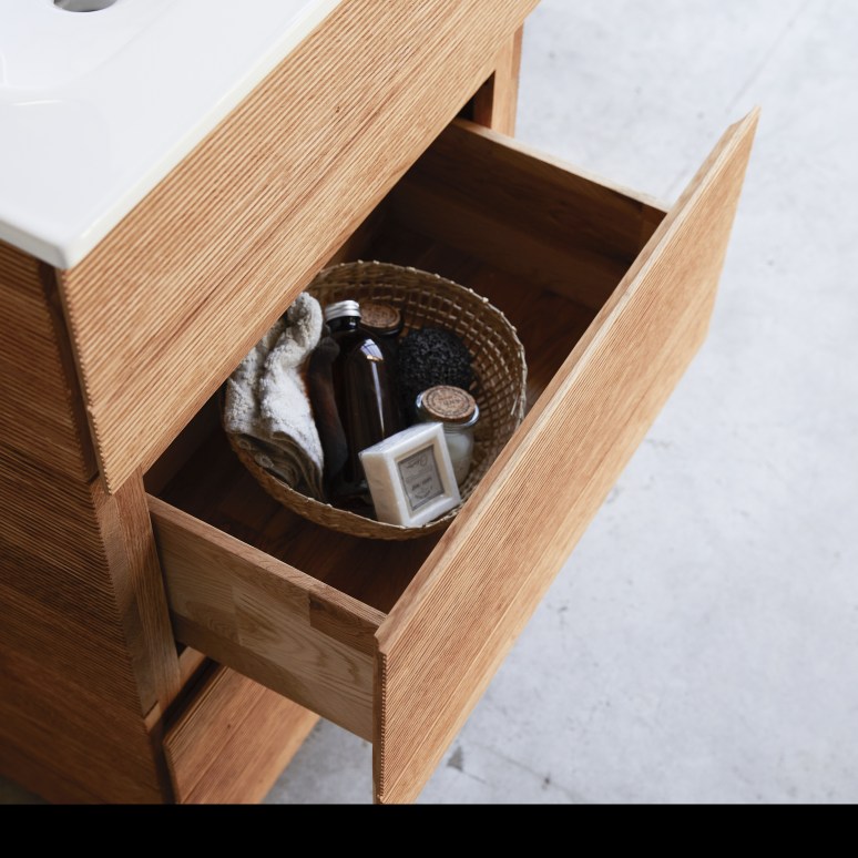 Karl - Mobile per il bagno in legno di quercia massello e ceramica 60 cm