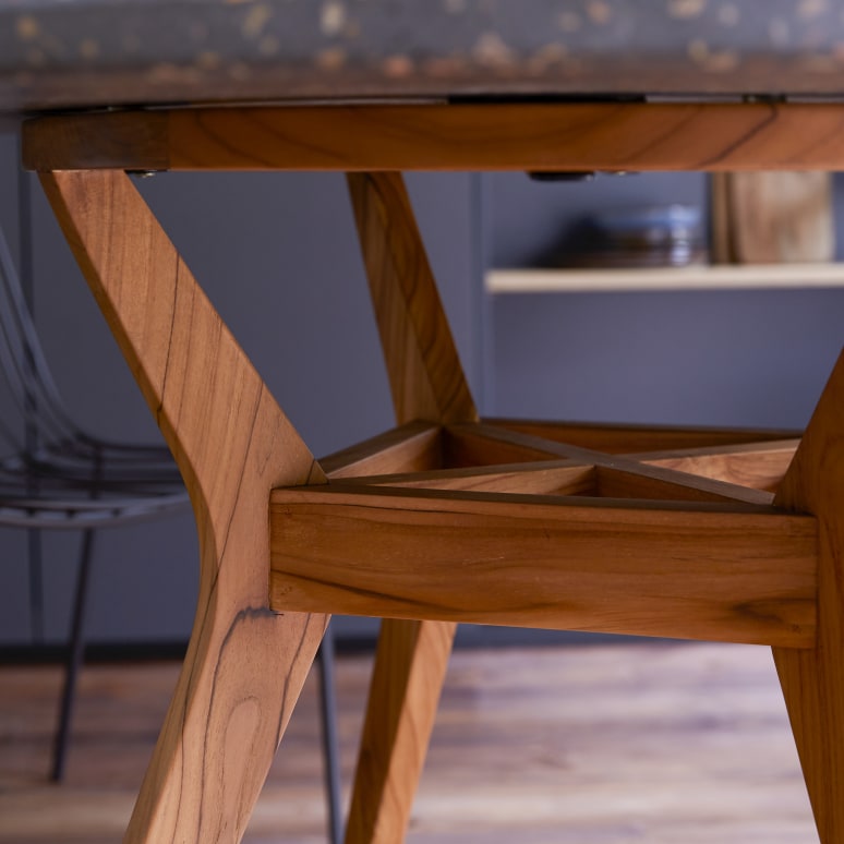 Juno - Esstisch aus massivem Teak und Terrazzo 6 Pers.