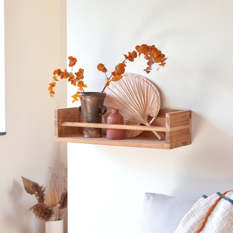Ugo - Estantería de pared de teca maciza de 60 cm