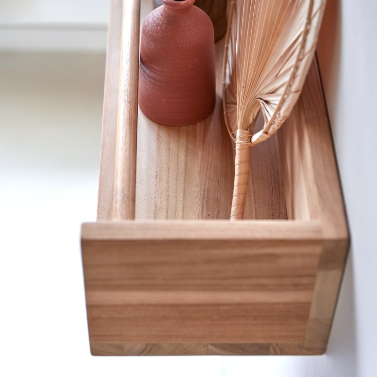Ugo - Wandplank van massief teakhout 60 cm