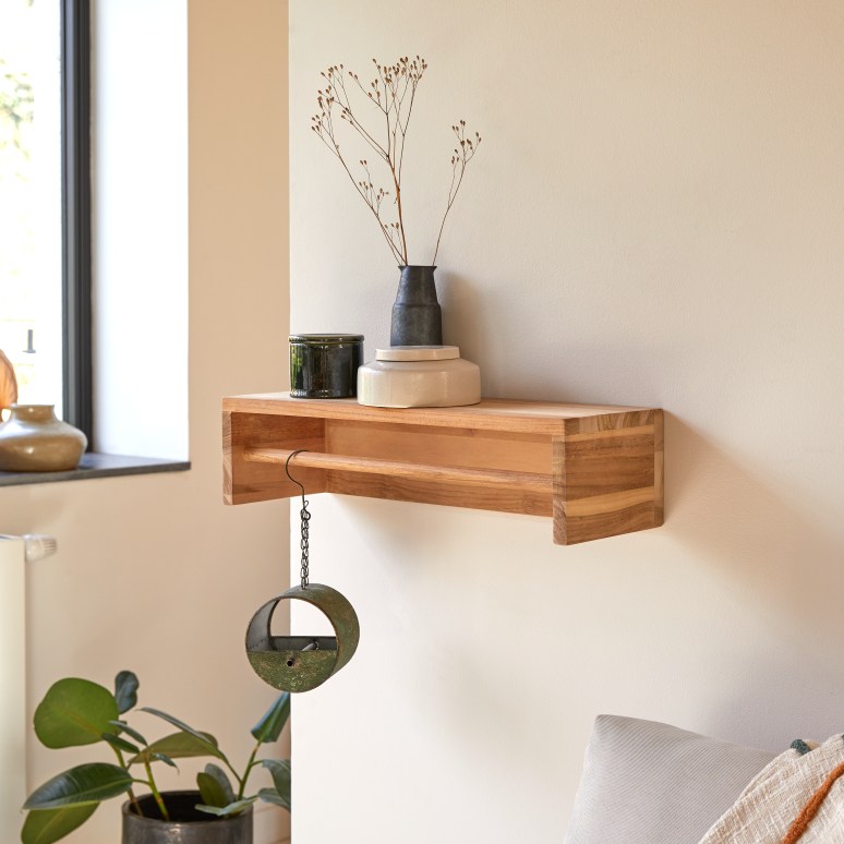 Ugo - Wall shelf in solid teak - 60 cm