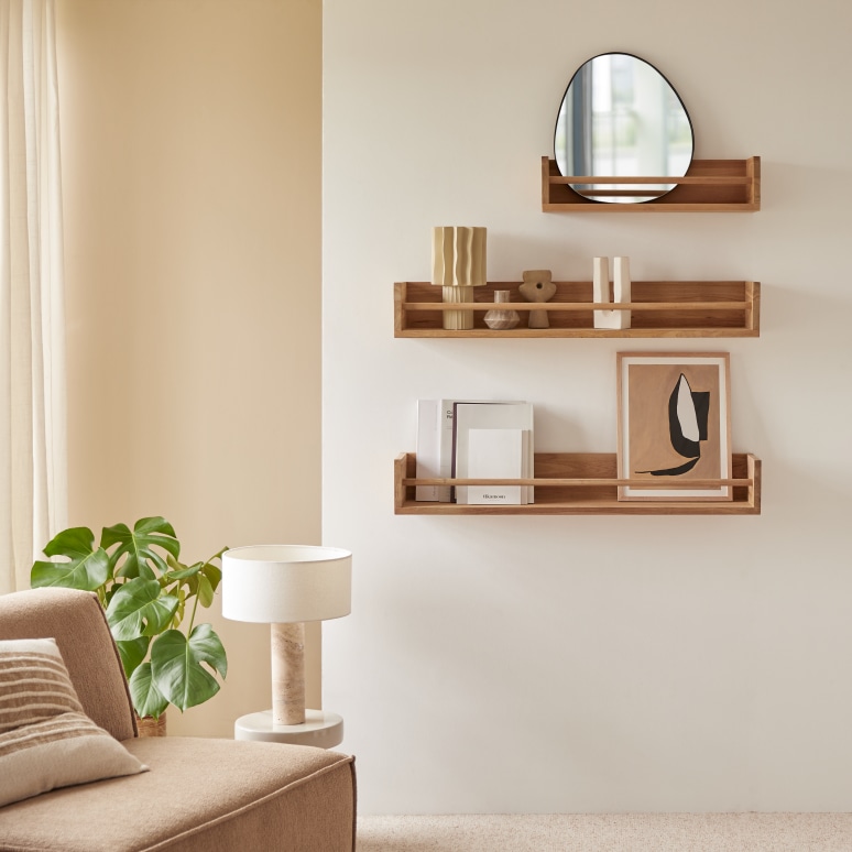 Ugo - Estantería de pared de teca maciza  de 100 cm