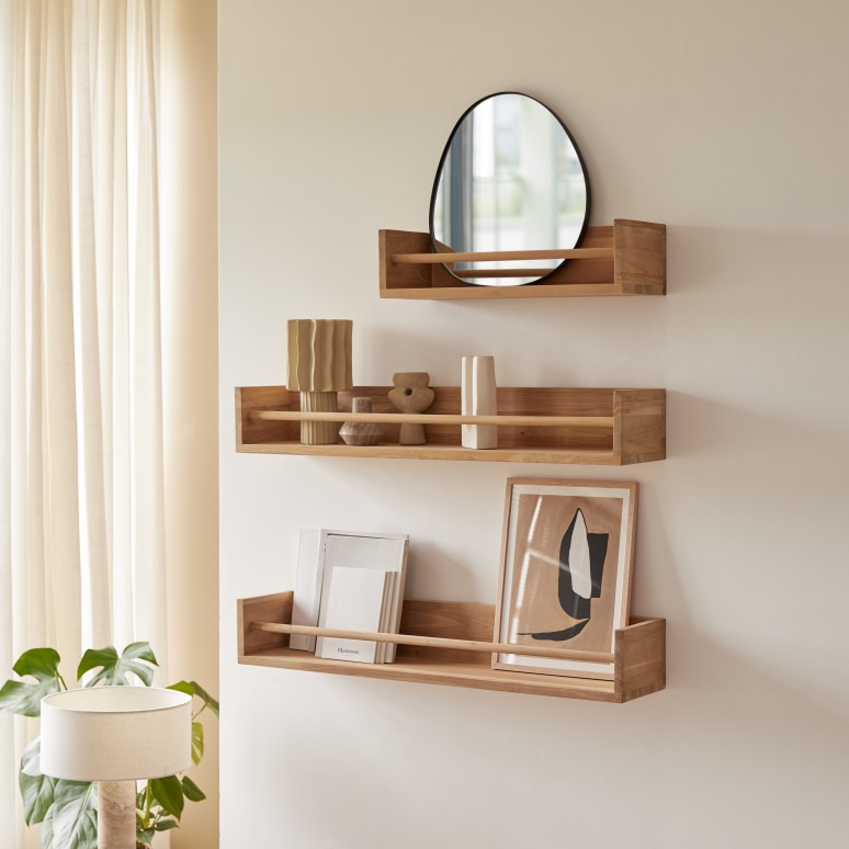 Ugo - Children's wall shelf in solid teak - 100 cm