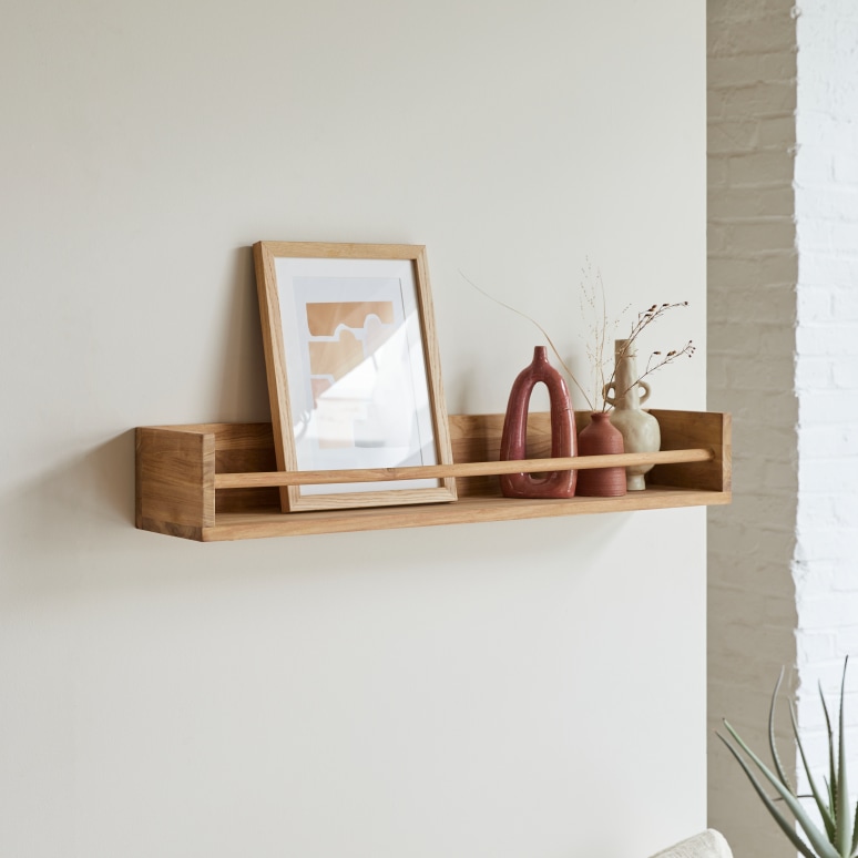 Ugo - Hallway wall shelf in solid teak 100 cm