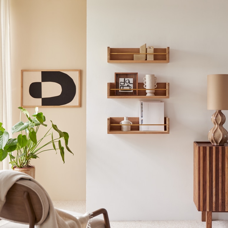 Sasha - Children's wall shelf in solid teak - 60 cm