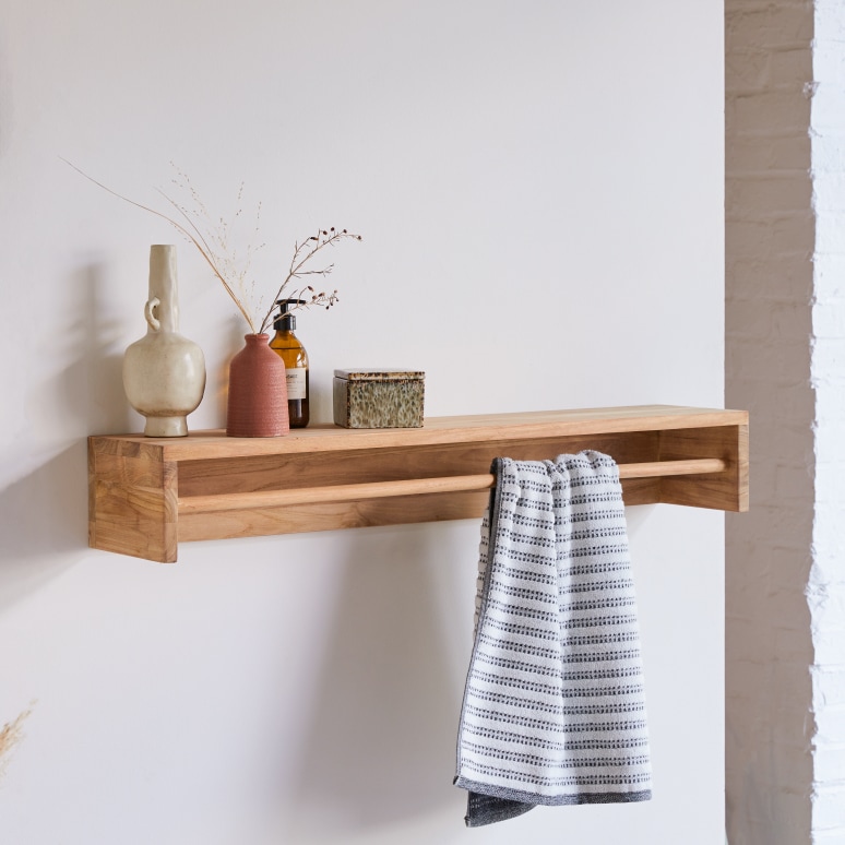 Ugo - Solid teak wall-mounted towel rail 100 cm