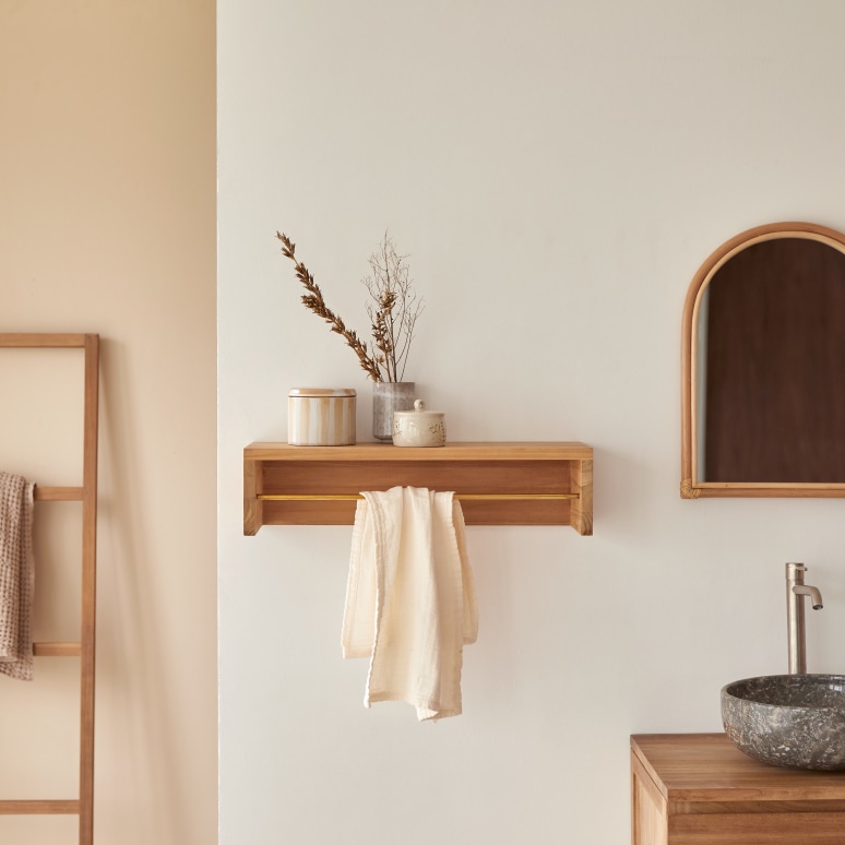 Sasha - Solid teak wall-mounted towel rail 60 cm