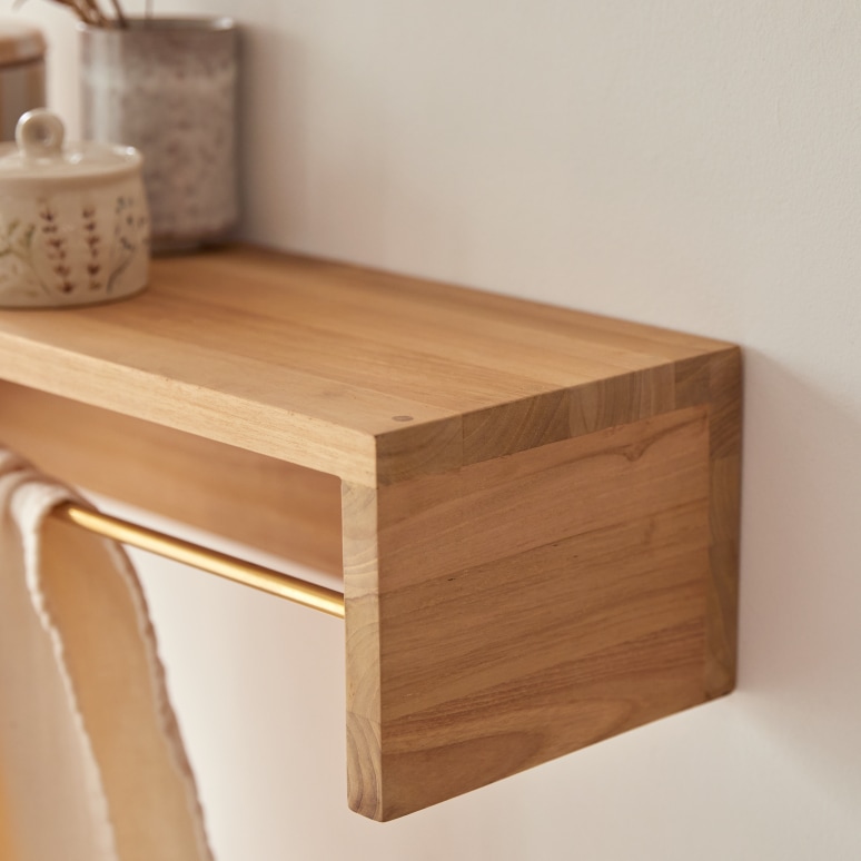 Sasha - Solid teak wall-mounted towel rail 60 cm