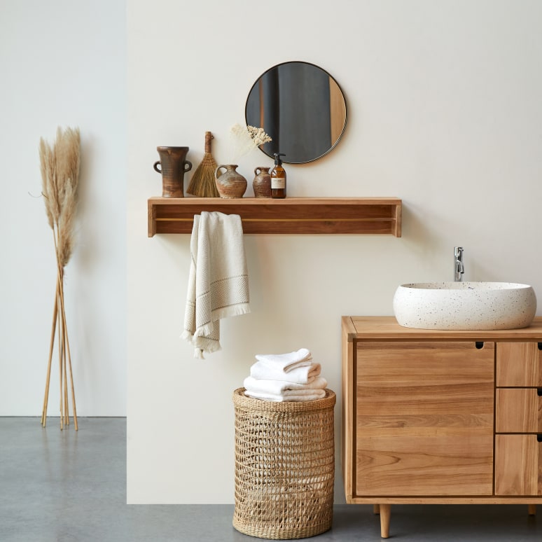 Sasha - Wall-mounted towel rail in solid teak, 100 cm