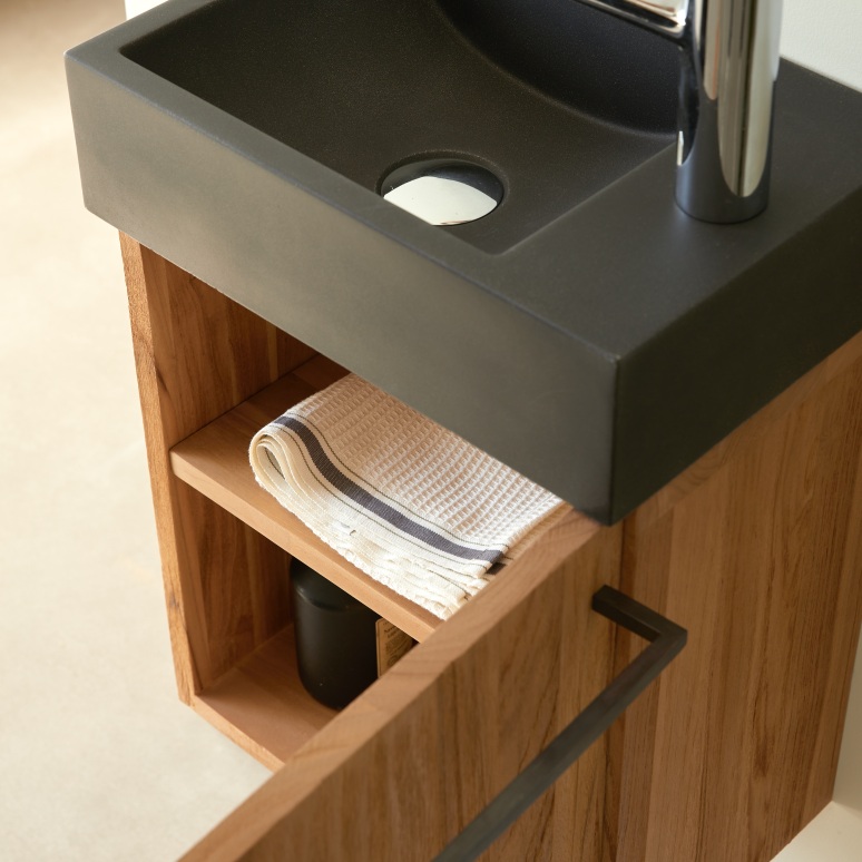 Stelle - Mobile per il bagno in teak massello e lavabo in marmo black
