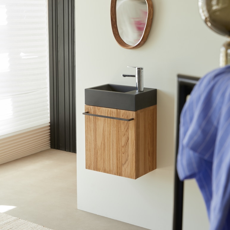 Stelle - Mobile per il bagno in teak massello e lavabo in marmo black