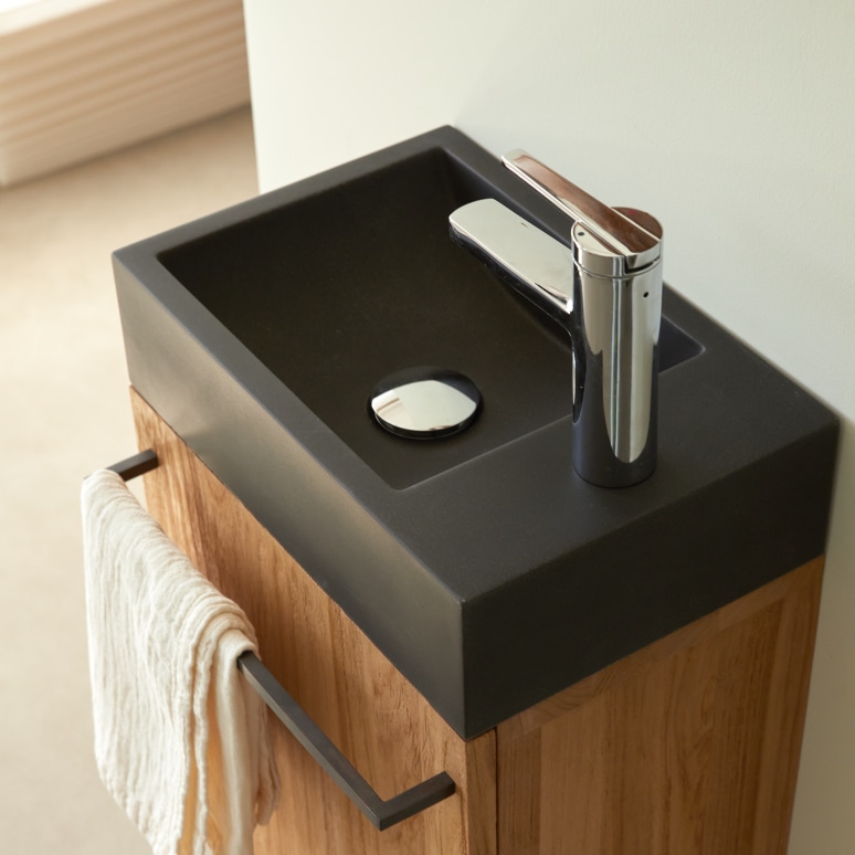Stelle - Mobile per il bagno in teak massello e lavabo in marmo black