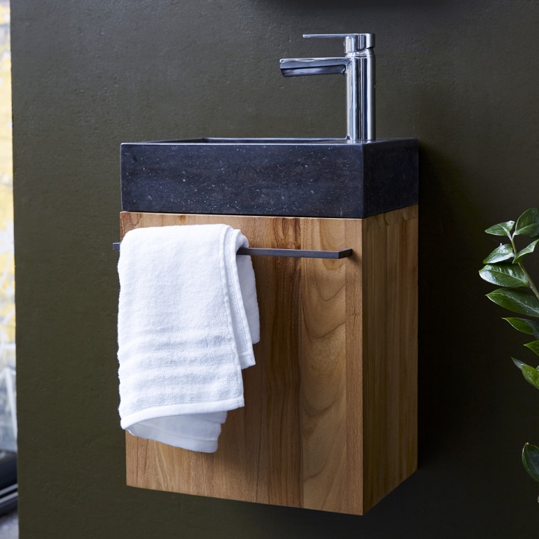 Stelle - Mobile per il bagno in teak massello e lavabo in marmo black