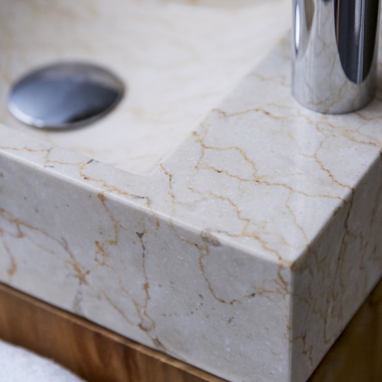 Stelle - Solid Teak Compact Bathroom Vanity with Cream Marble Sink