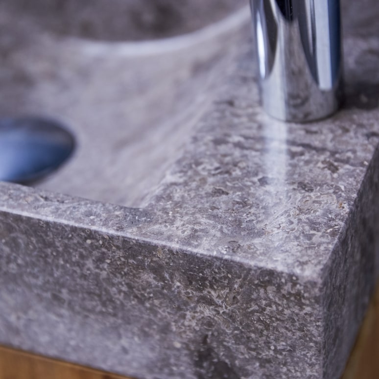 Stelle - Badunterschrank massivem Teakholz mit Marmor Waschbecken grey