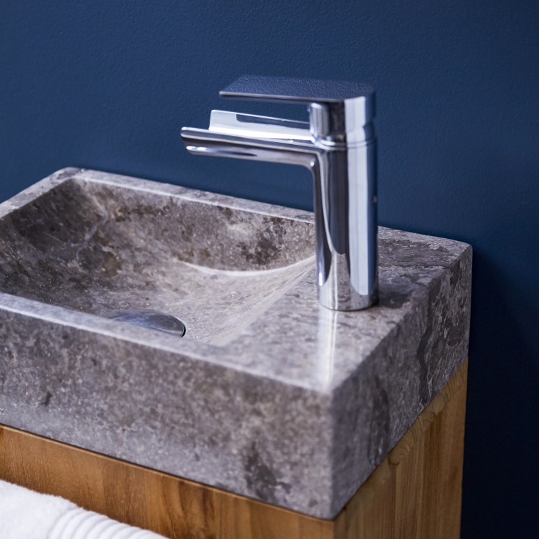 Stelle - Mueble de baño de teca maciza y mármol gris