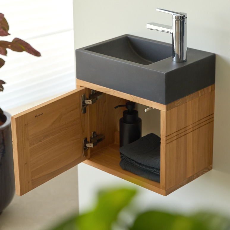 Basic - Solid teak and black marble unit