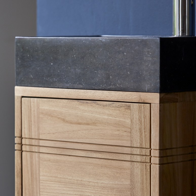 Basic - Wastafelmeubel van massief teakhout en zwart marmer