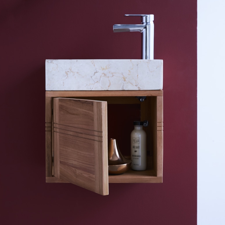 Basic - Solid teak washstand with cream marble basin