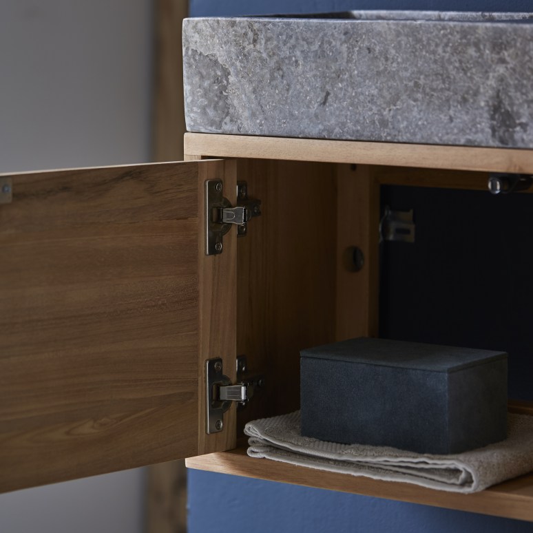 Basic - Badunterschrank massivem Teakholz mit Marmor Waschbecken grey