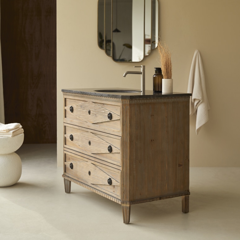 Emily - Mueble de baño de pino y piedra de 100 cm