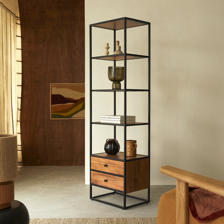 Agra - Columna de acacia maciza y metal