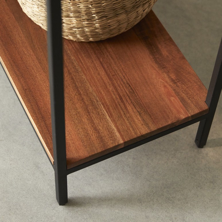 Agra - Bijzettafel van massief acacia en metaal