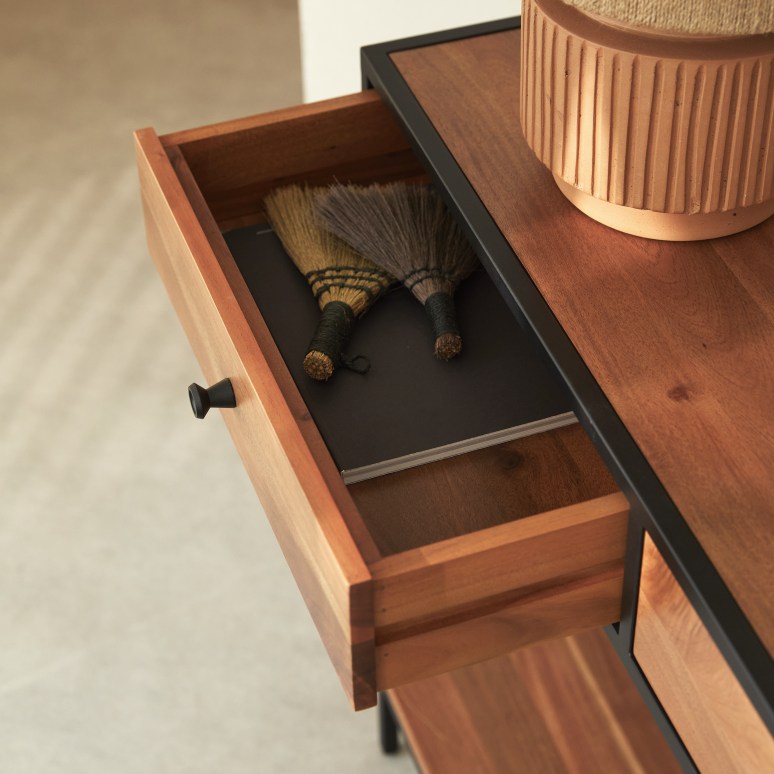 Agra - Console d'entrée en acacia massif et métal P. 30 cm