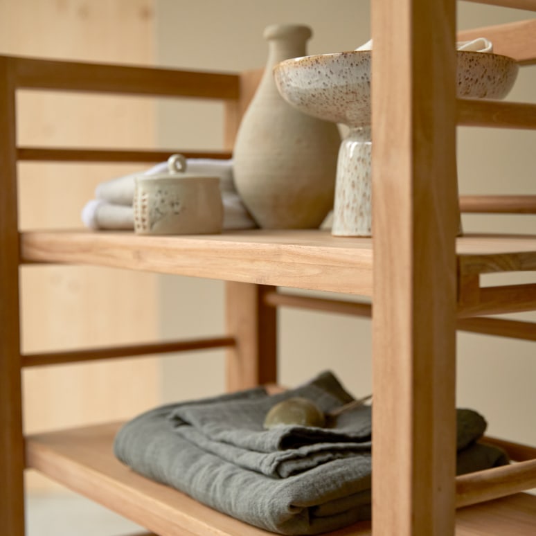 Sera - Low solid teak shelf