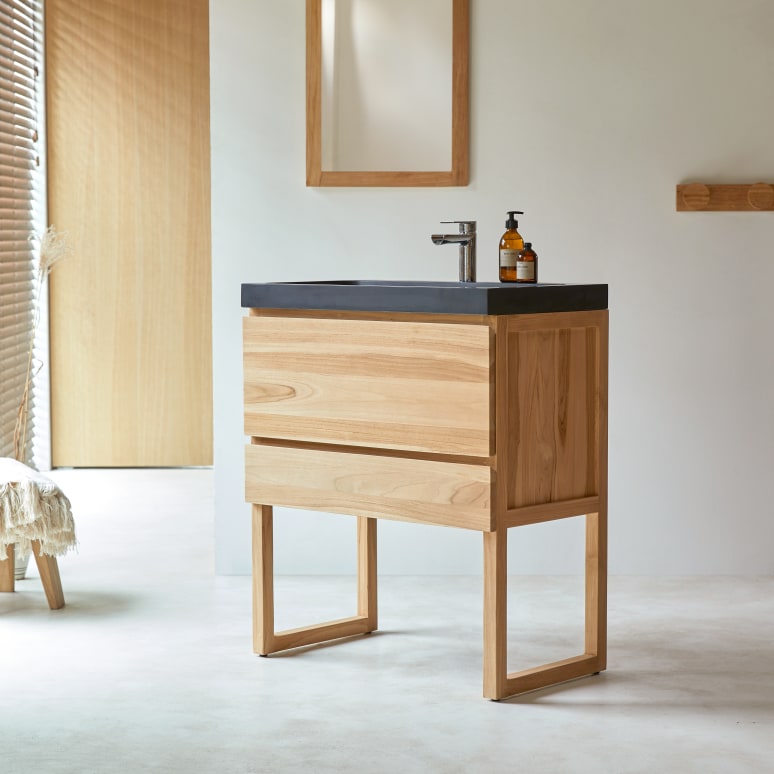 Edgar - Mobile per il bagno in teak massello e pietra lavica 80 cm