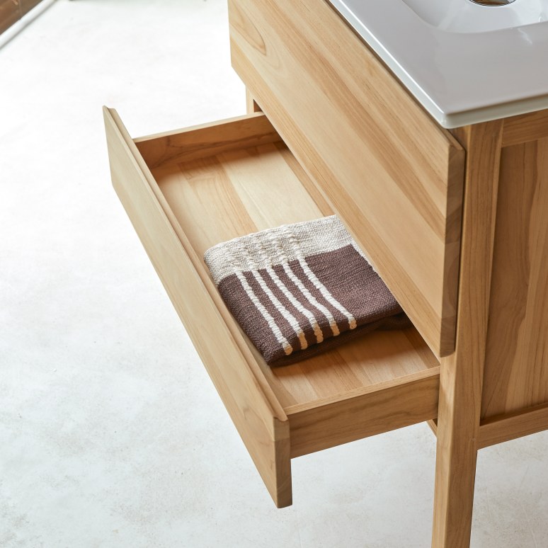 Edgar - Mobile per il bagno in teak massello e ceramica 80 cm