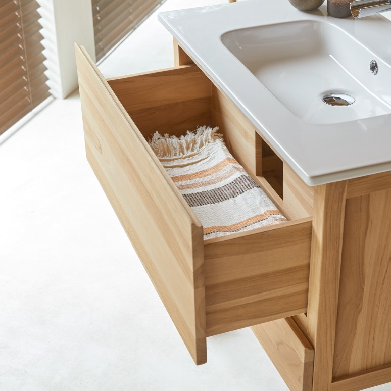 Edgar - Mueble de baño de teca maciza y cerámica de 80 cm