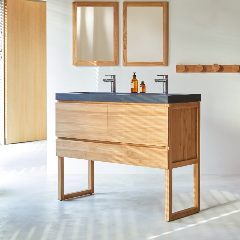 Edgar - Solid Teak and Lava Stone 48" Double Vanity