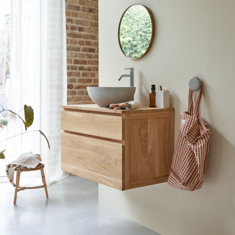 Jacob - Mueble para lavabo de teca maciza de 80 cm