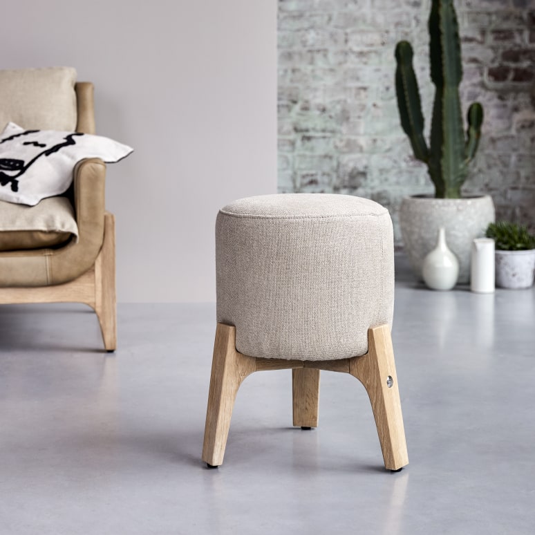 Drum - Sitzhocker Linen aus massivem Eichenholz