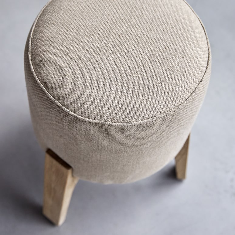 Drum - Linen and Solid Oak Stool