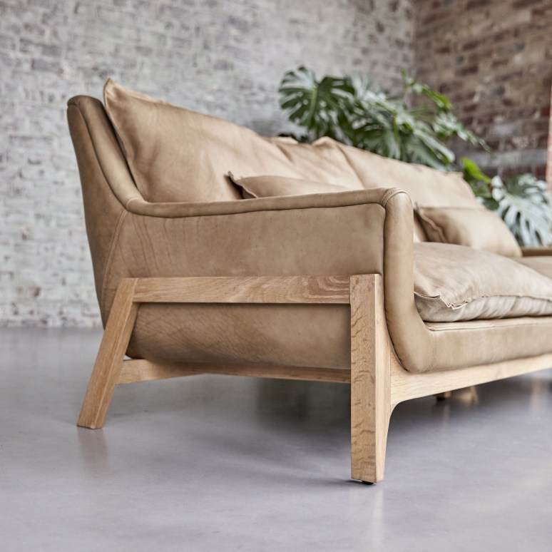 Woodnest - Solid oak and leather Cheyenne 3-seater Sofa
