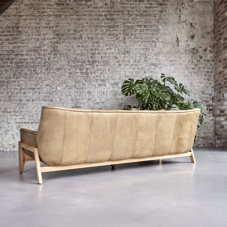 Woodnest - Solid Oak and Leather Cheyenne 3-Seat Sofa