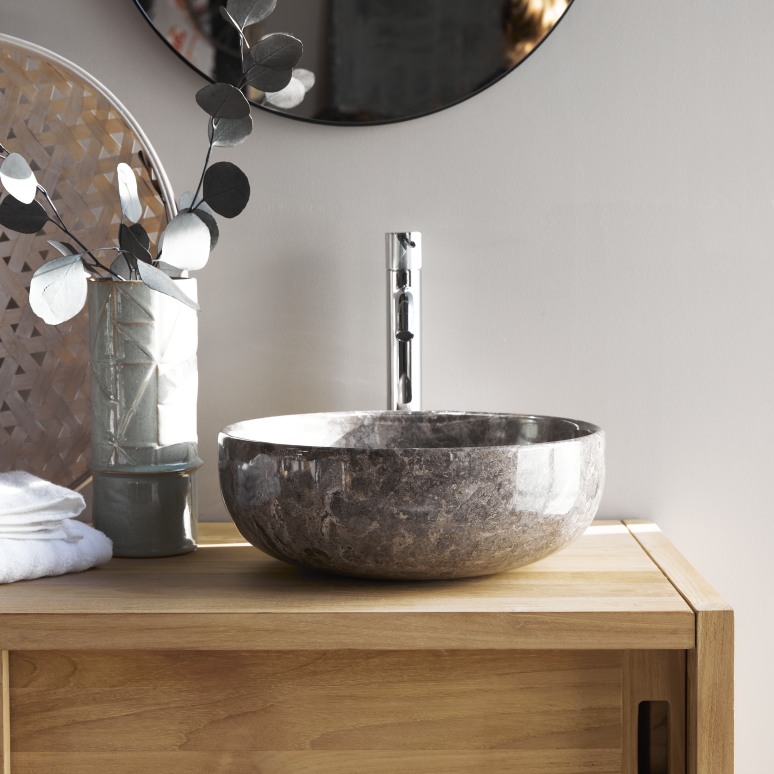 Pia - Round basin in light grey marble 