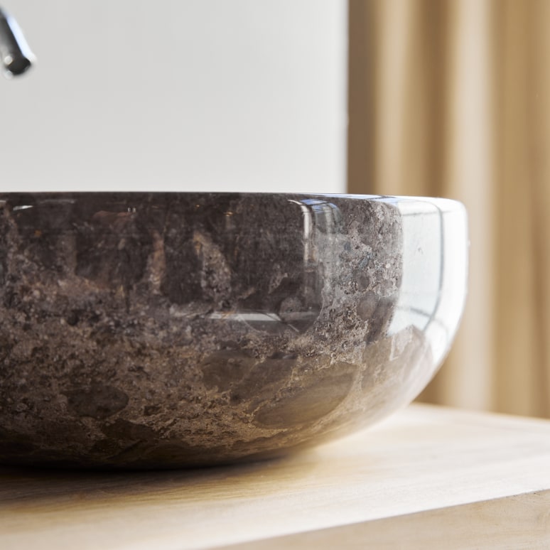 Pia - Lavabo redondo de mármol gris claro