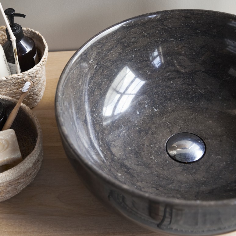 Mia - Lavabo redondo de mármol gris oscuro