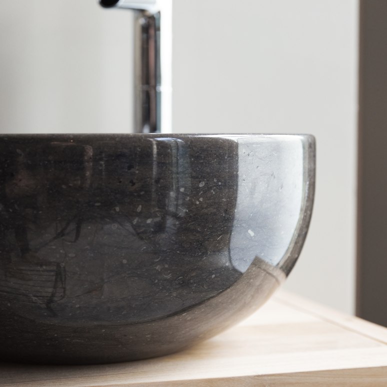 Mia - Marmeren waskom in donkergrijs
