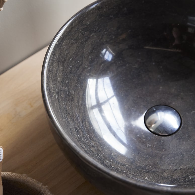 Mia - Lavabo redondo de mármol gris oscuro