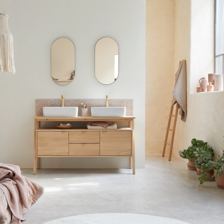 Pola - Mueble para lavabo de roble macizo de 140 cm