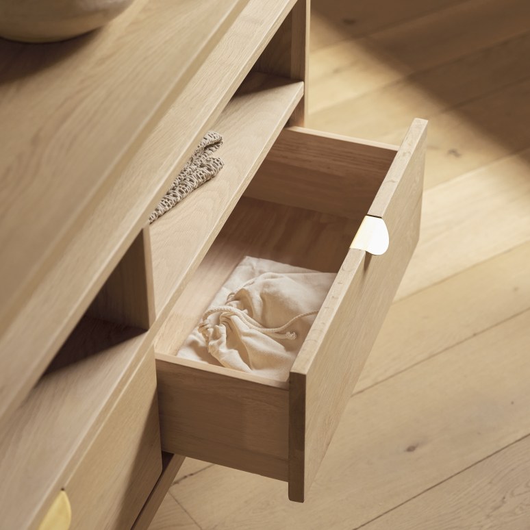 Pola - Consolle con 2 cassetti in legno di quercia massello