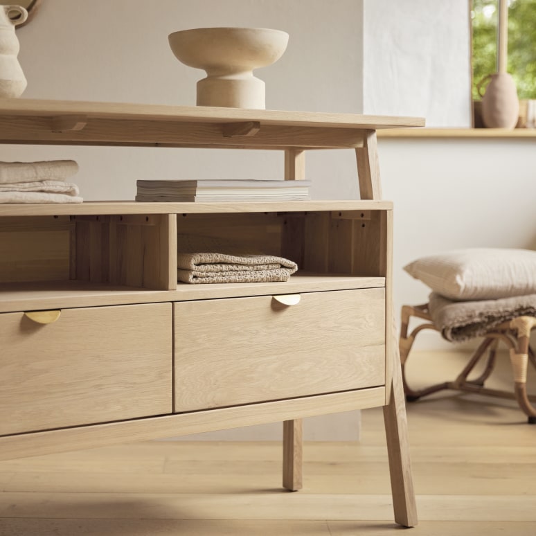Pola - 2-drawer console table in solid oak