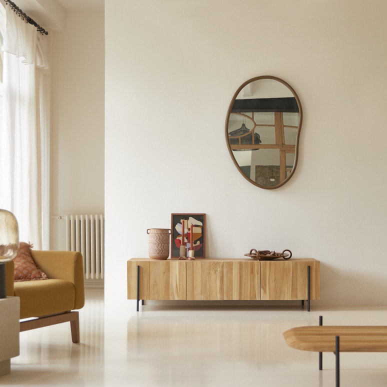 Honorine - Mobile TV basso in teak massello 170 cm