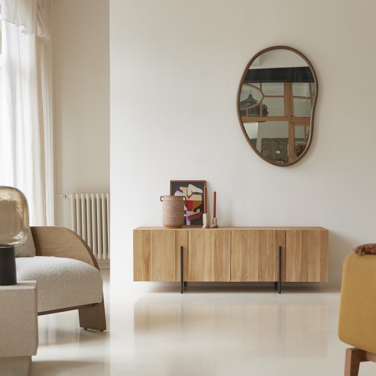 Honorine - Solid teak low sideboard 165 cm
